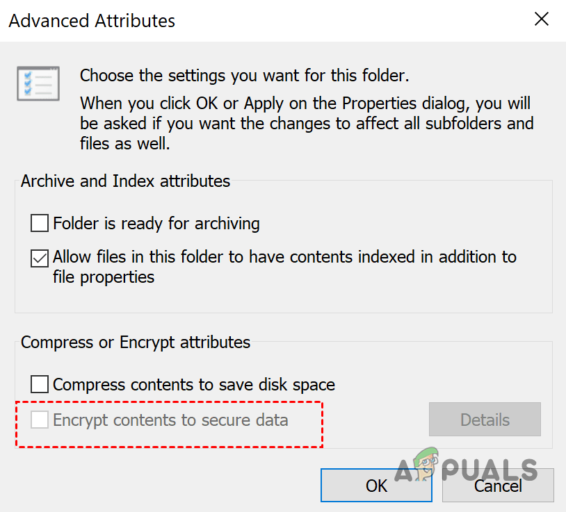 Fix Encrypt Contents To Secure Data Option Greyed Out