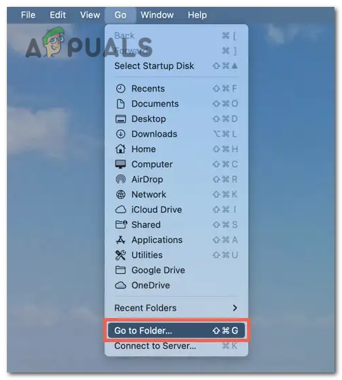 Choose "Go to Folder" from the drop-down menu.