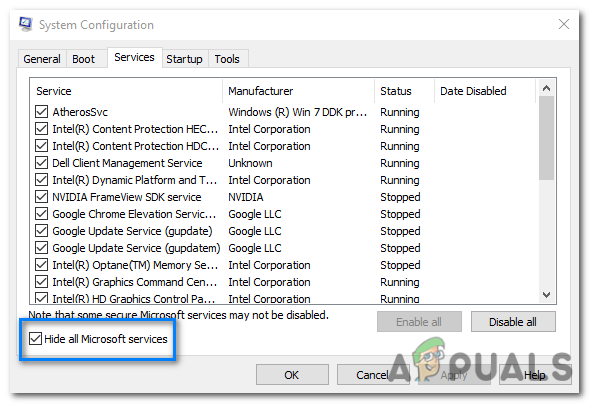 Check the box next to "Hide all Microsoft services" to exclude Microsoft services from the list.