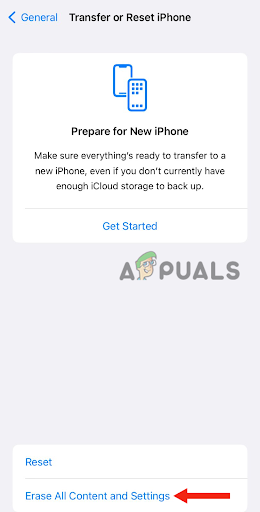 Tap on Erase All Content and Settings