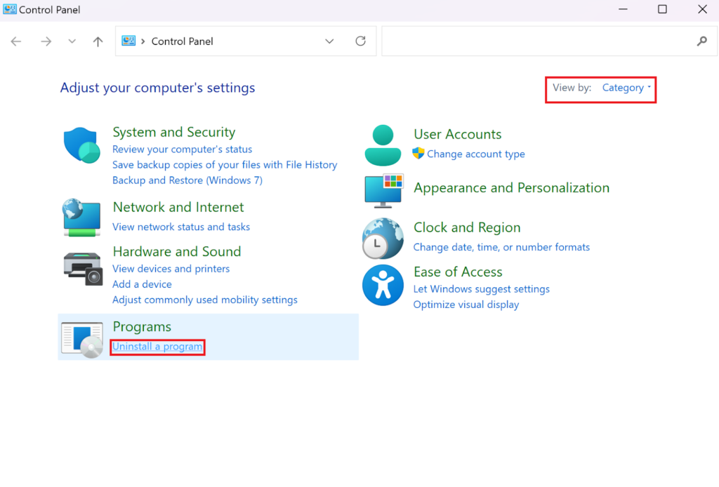 uninstall a program in control panel
