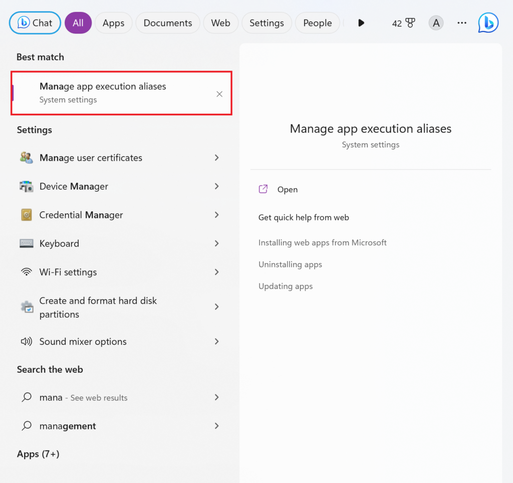 manage app execution aliases in windows 11