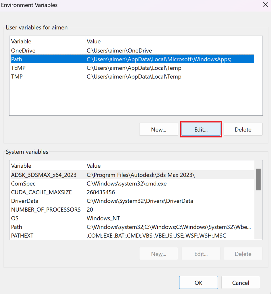 edit environment variables in windows 11