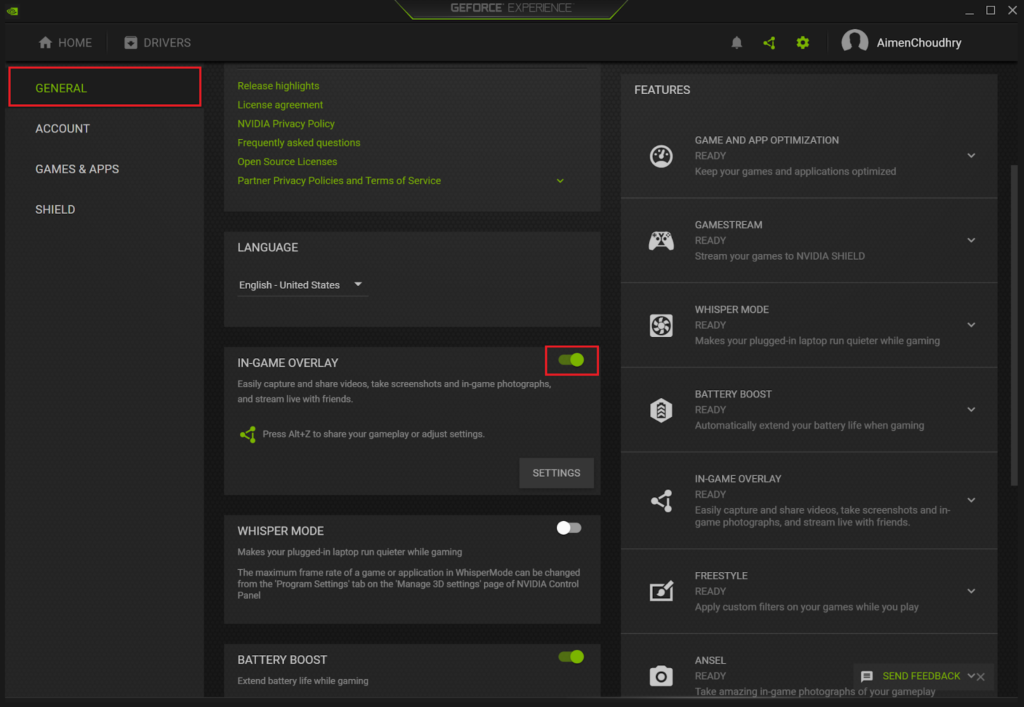 nvidia general settings