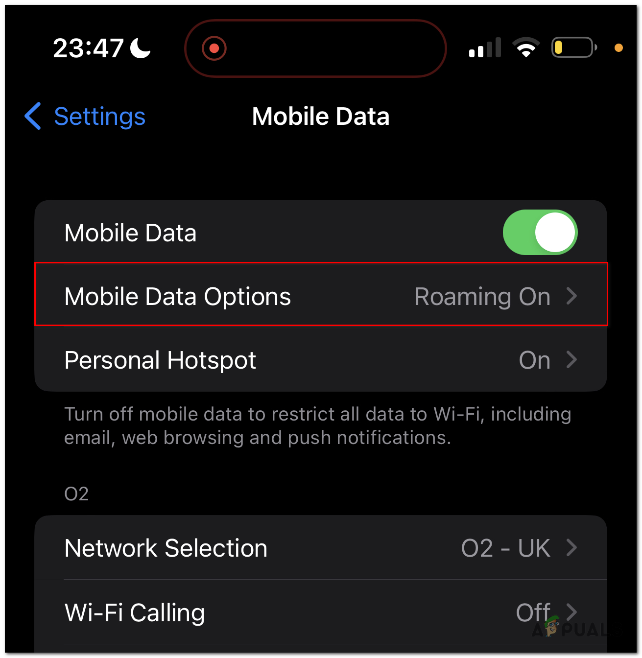 Open "Mobile Data Options".