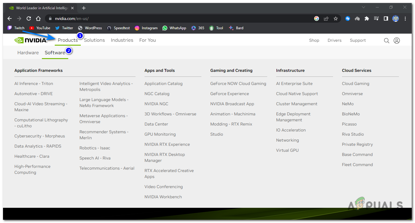 Click the Product button at the top left of the website, then click Software under the Product area.