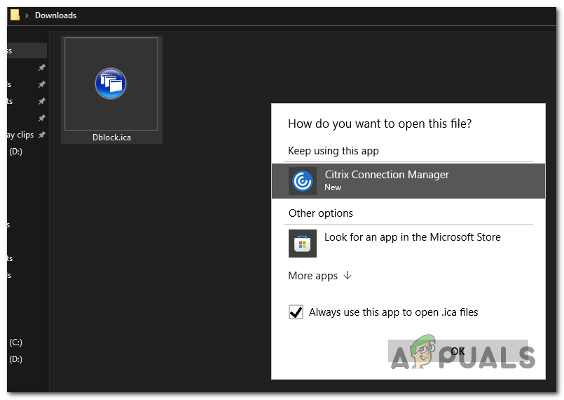 Open the ICA file using Citrix Connection Manager.