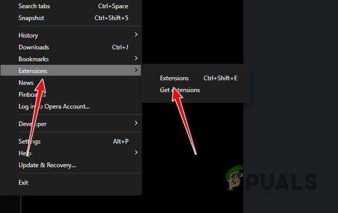 Navigating to Extensions Page