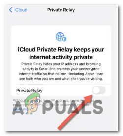 Turn OFF the switch next to Private Relay.