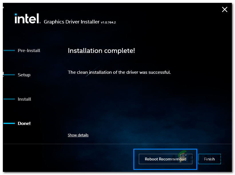 click Reboot Recommended to restart your computer