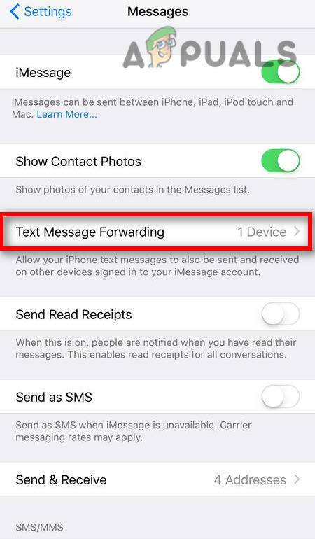 Tap on Text Message Forwarding