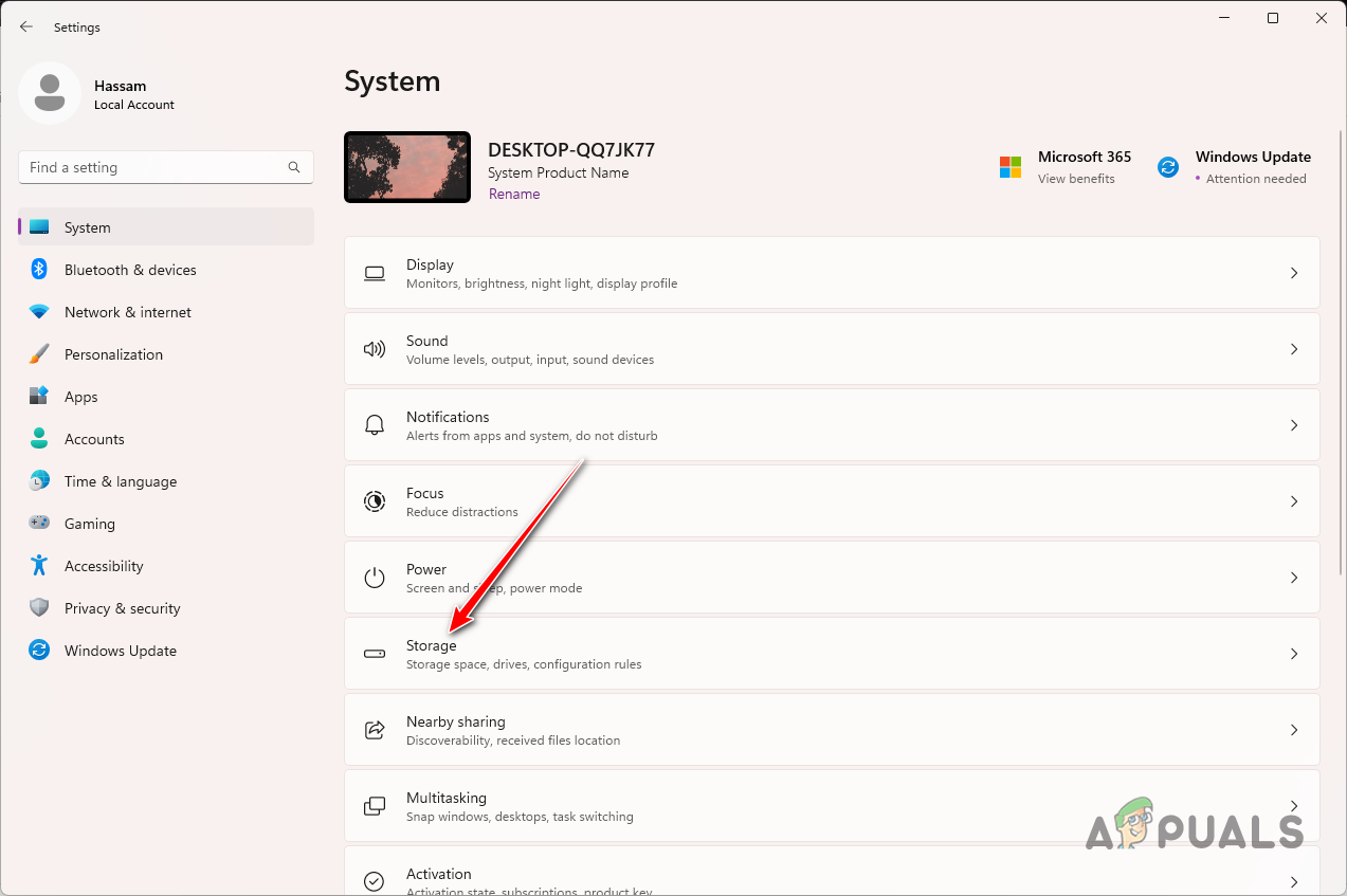 Navigating to Storage Settings