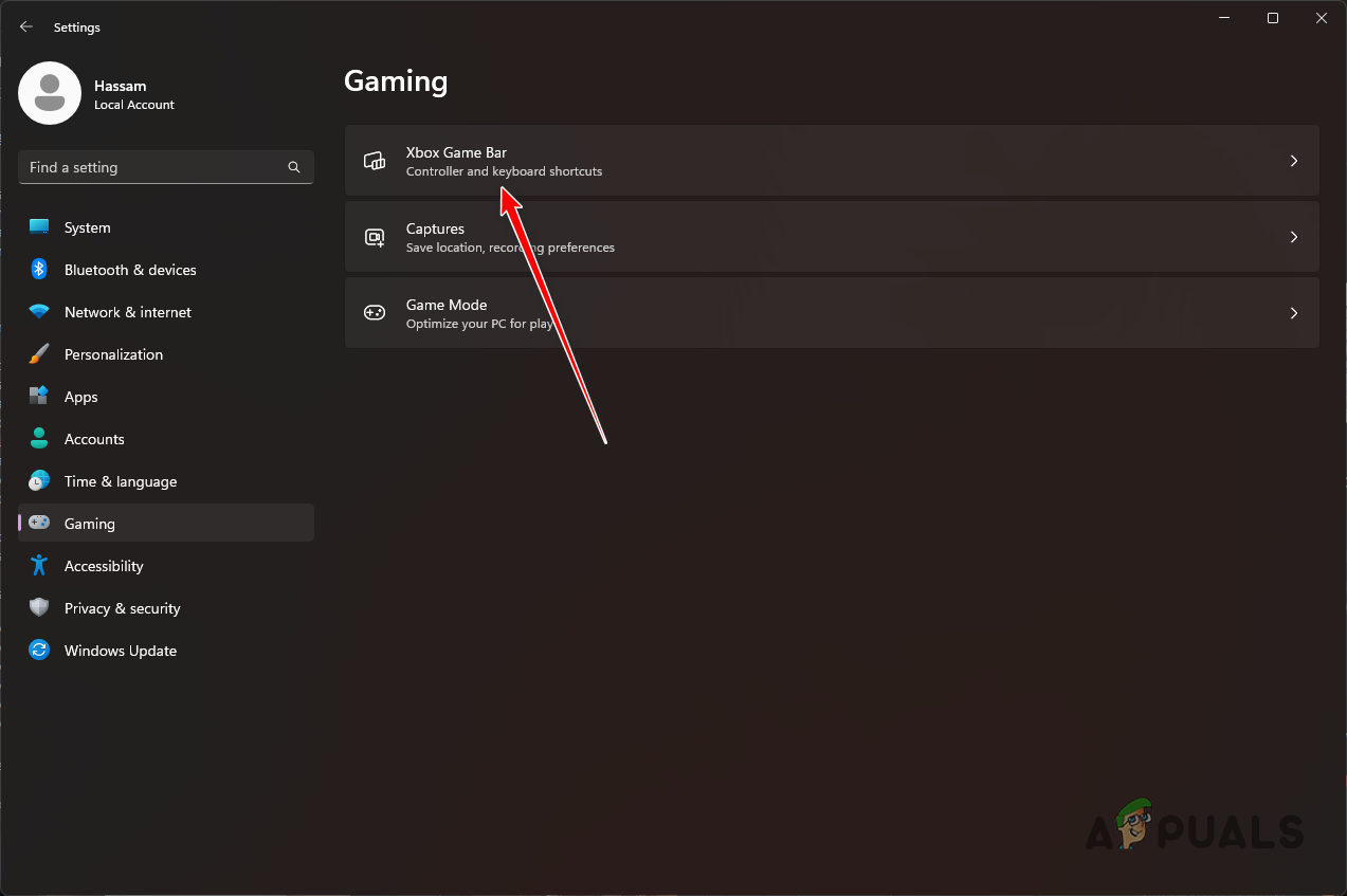 Navigating to Xbox Game Bar