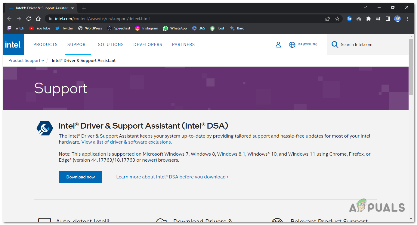 Open a web browser and go to the Intel Driver & Support Assistant website