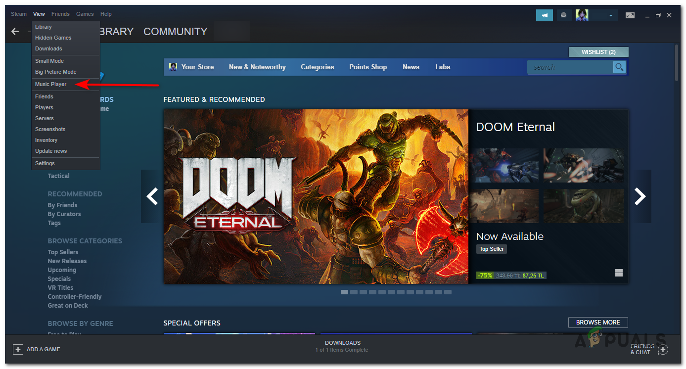 In the "View" window, you will find a category called "Music." Click on it to access the Steam Music Player.