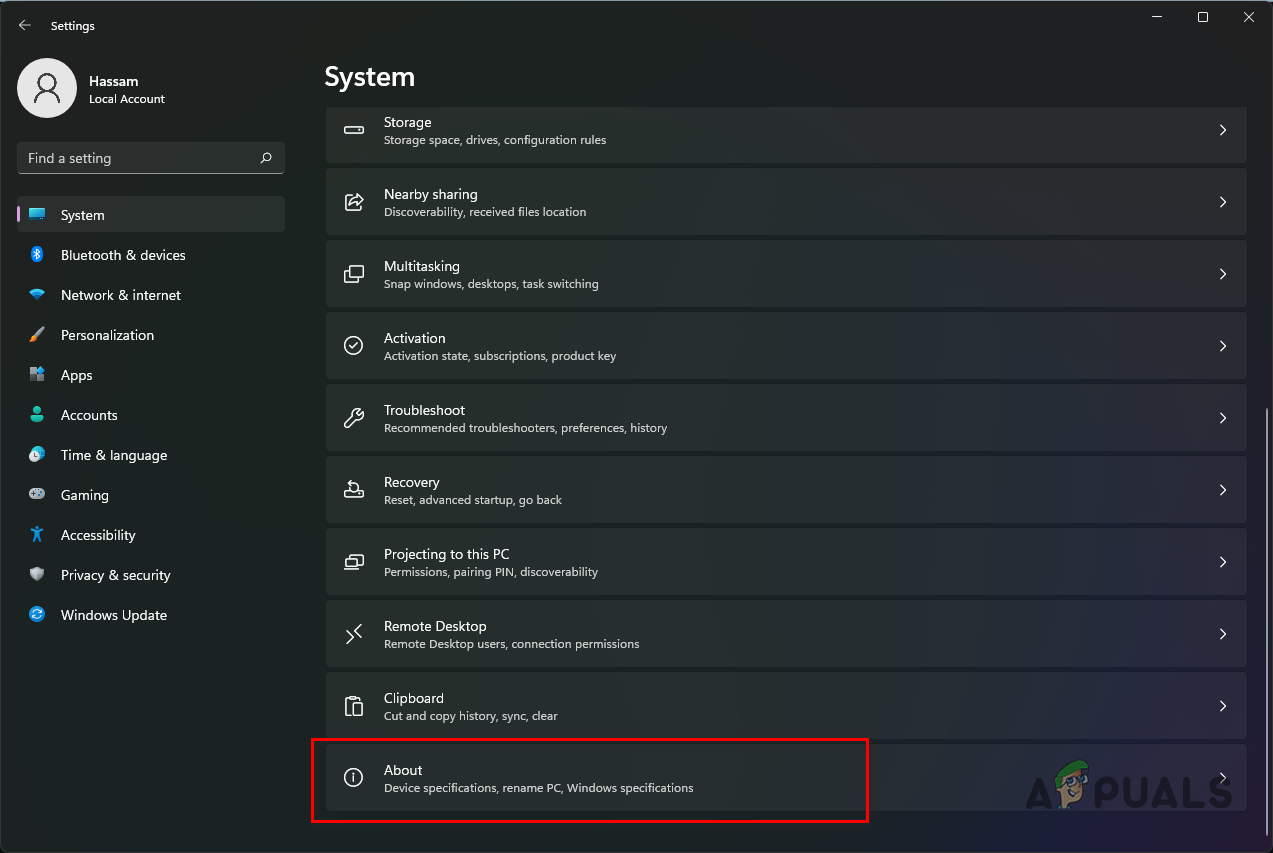 Navigating to About Settings