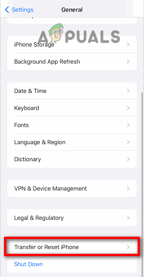 Go to Transfer or Reset iPhone