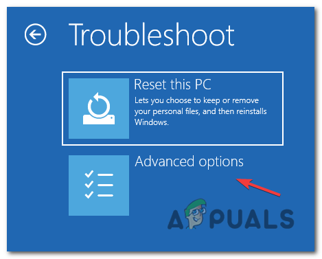 On the Troubleshoot page, choose "Advanced options."