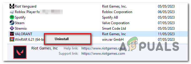 Uninstalling Valorant