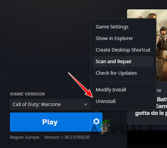 Uninstalling Call of Duty Warzone