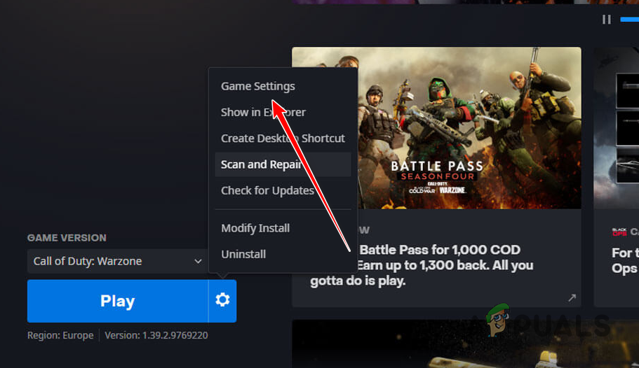 Navigating to Game Settings