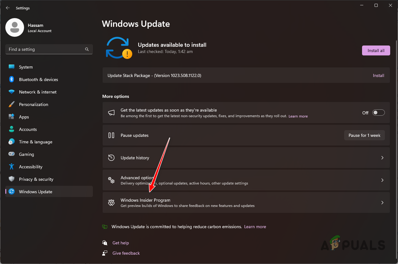 Navigating to Windows Insider Program