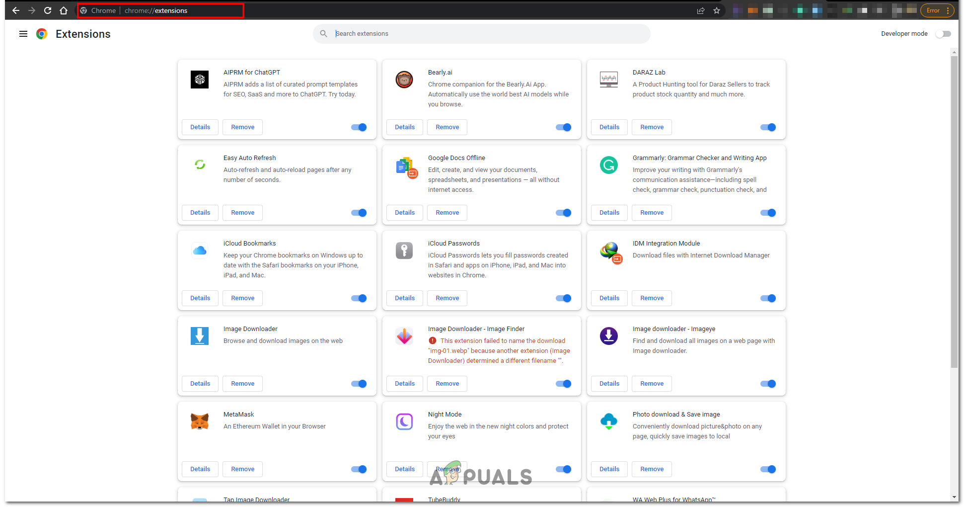 Disabling Extensions in google