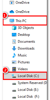 Navigating to Local Disk C