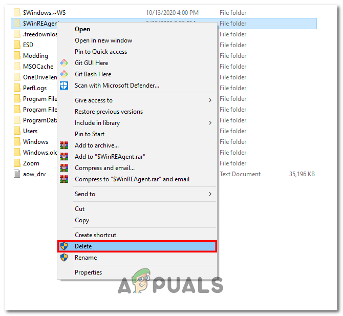 Deleting $WinREAgent folder