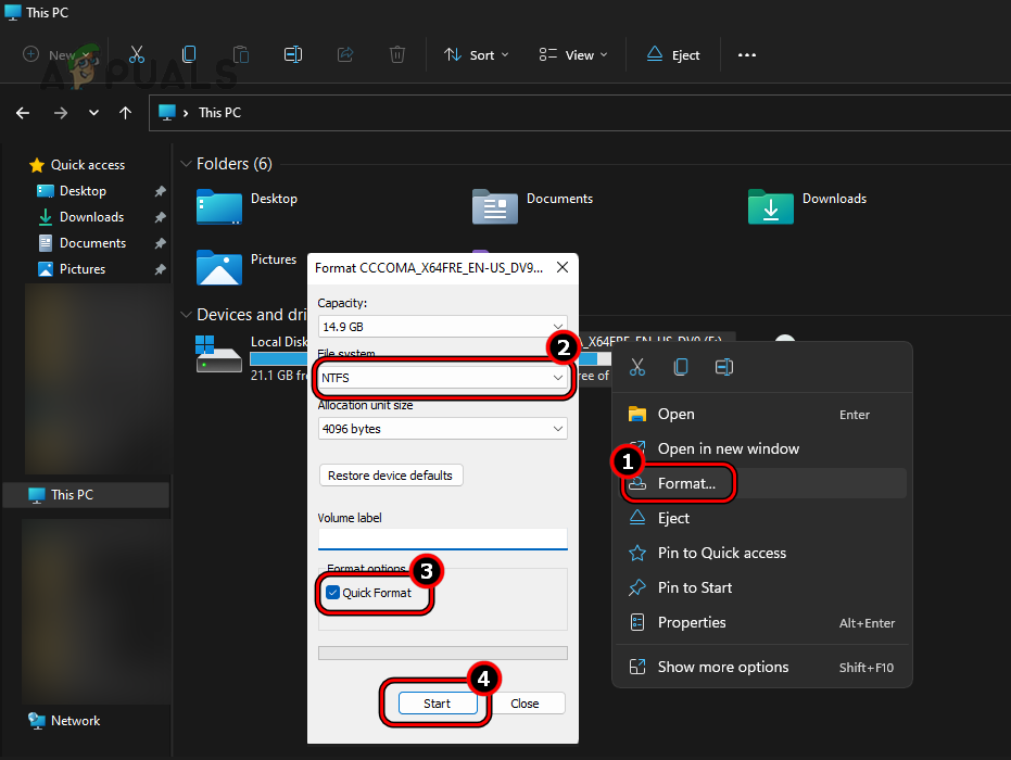 Quick Format the USB Drive in NTFS