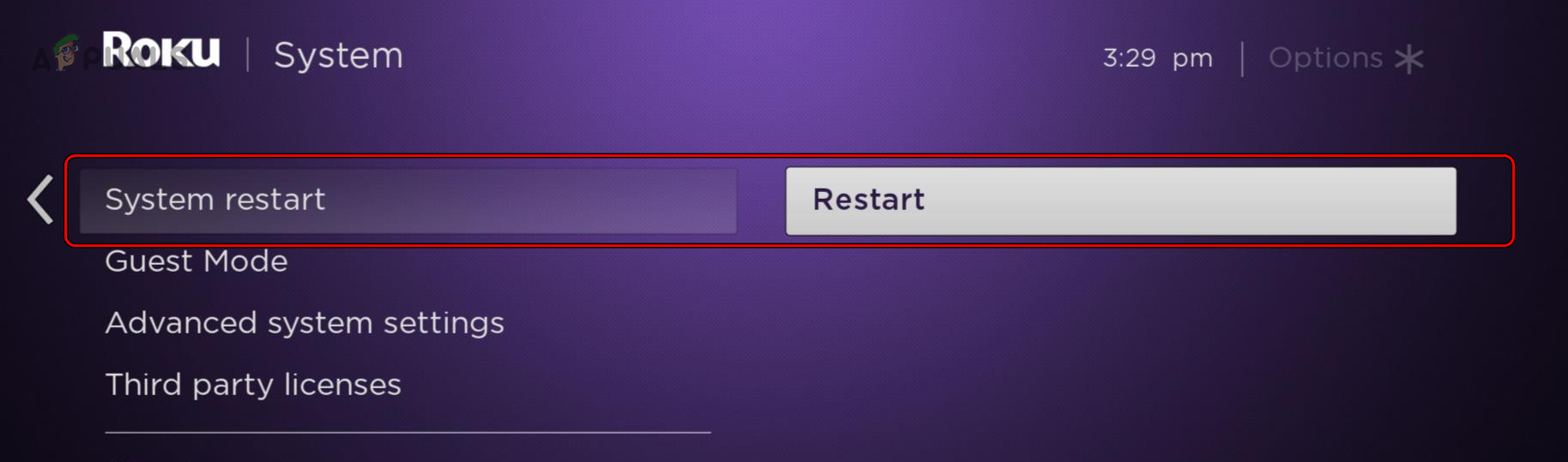 Restart Roku from the System Menu