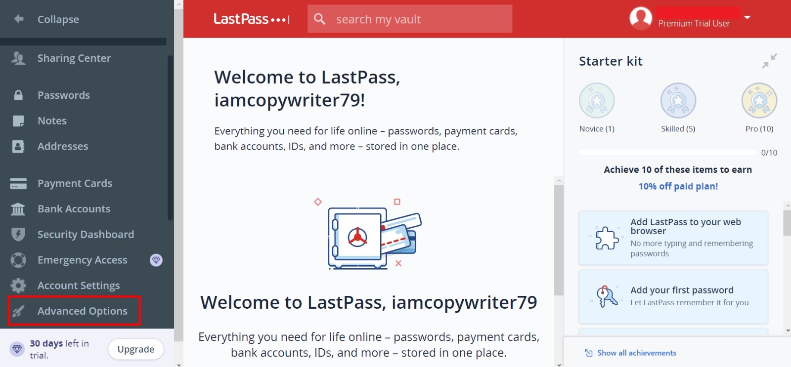 Click on Advanced Options