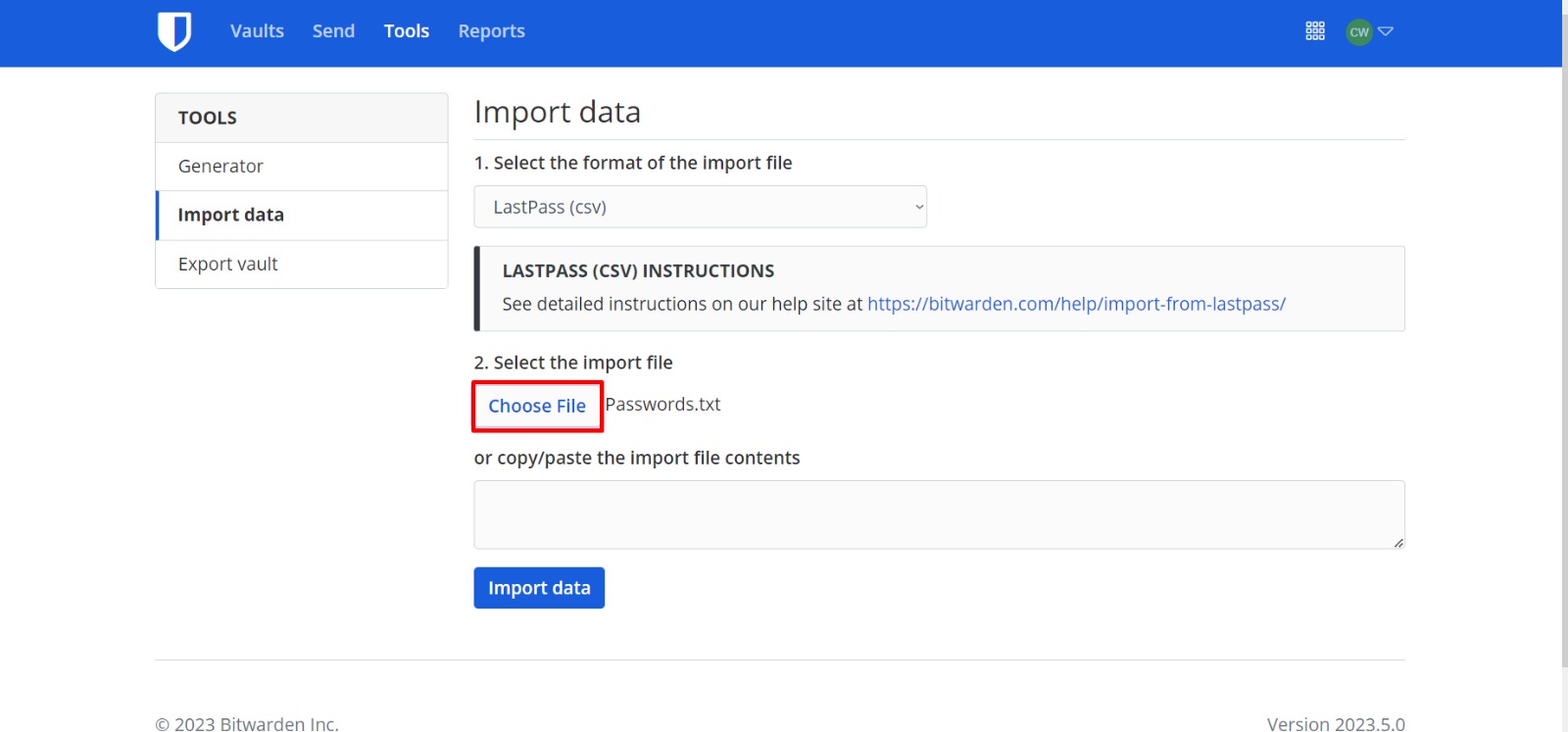 Click on Choose file