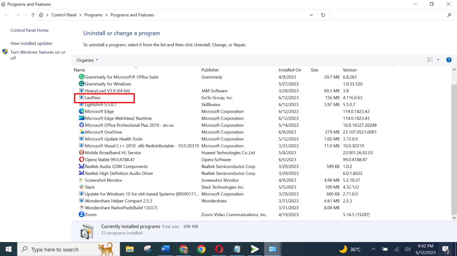 Click on the LastPass app from the list