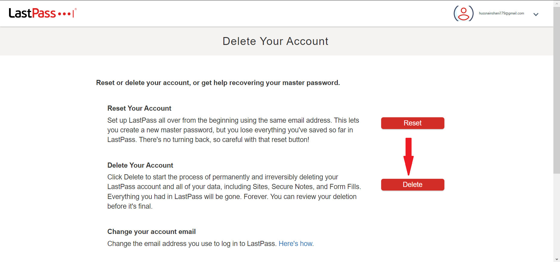 Click the red Delete button