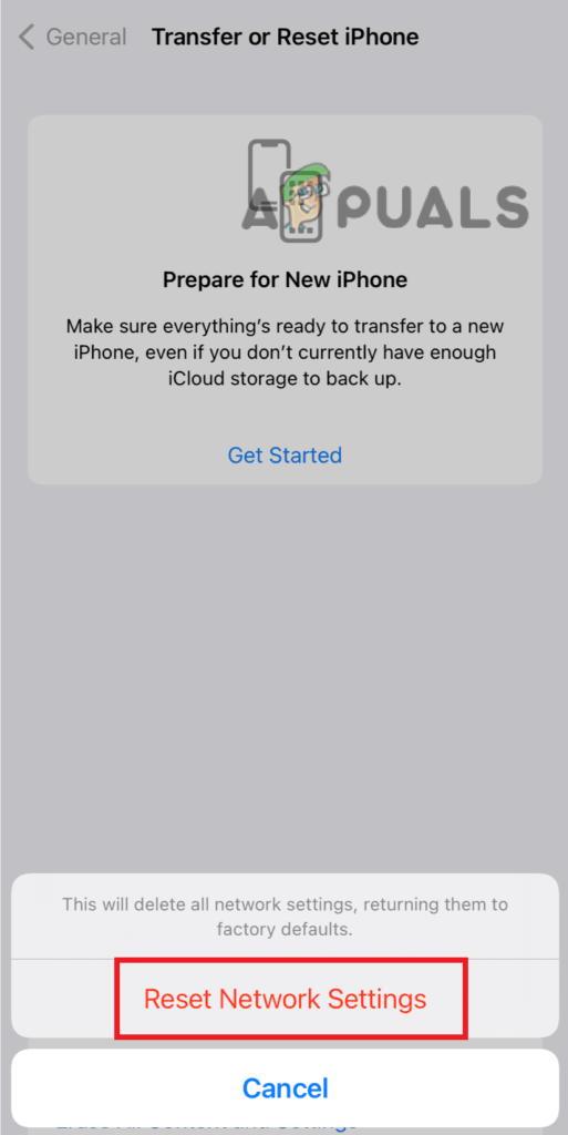 Confirm your action by tapping Reset Network Settings