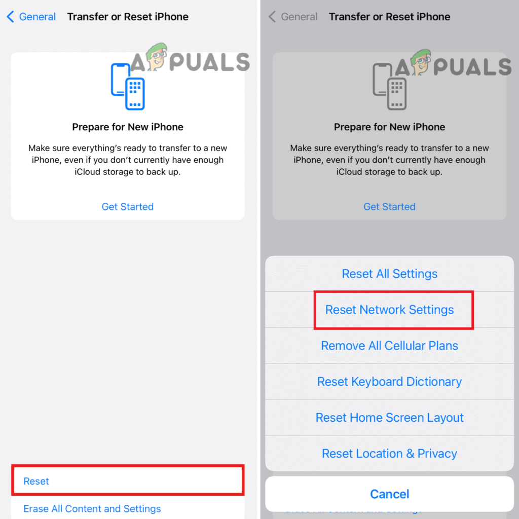 Tap on Reset and select Reset Network Settings