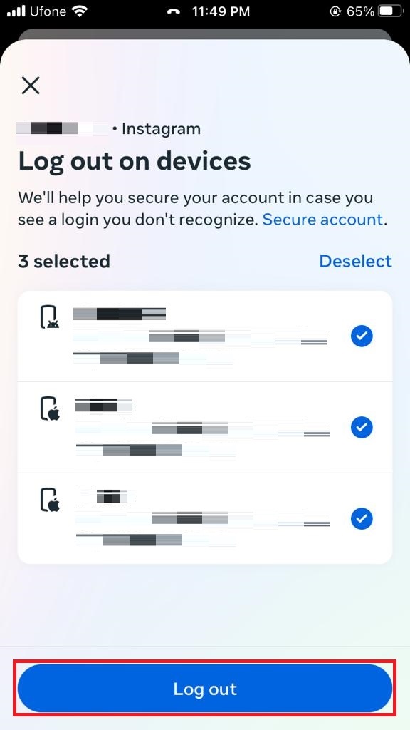 log out of instagram
