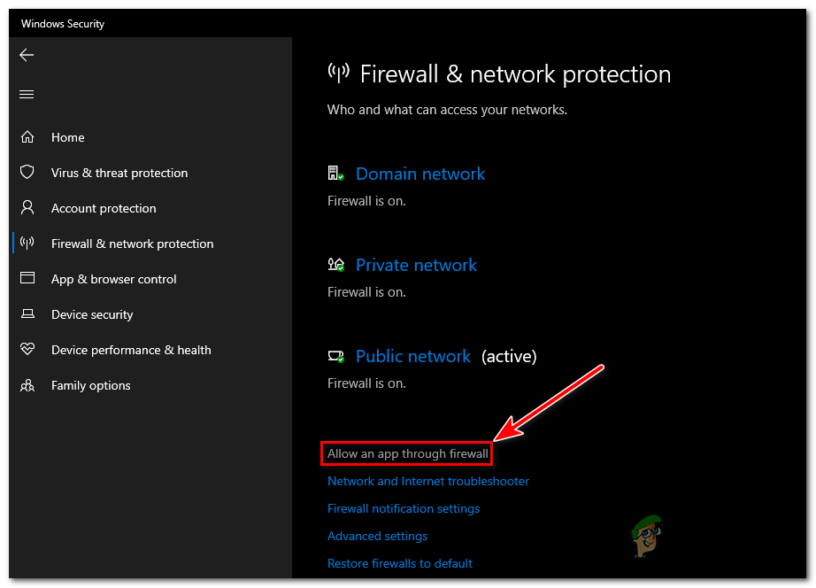 Under "Public Network," click on "Allow an app through firewall"