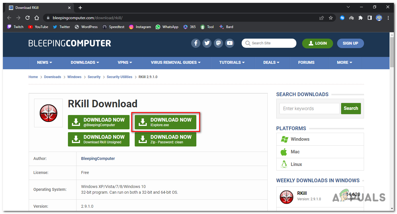 Press the download link labeled "iExplore.exe".