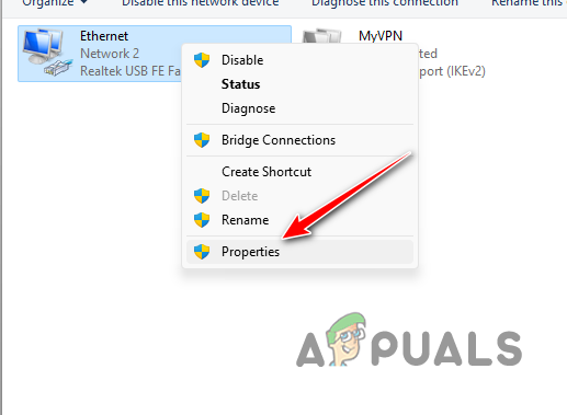 Navigating to Ethernet Properties