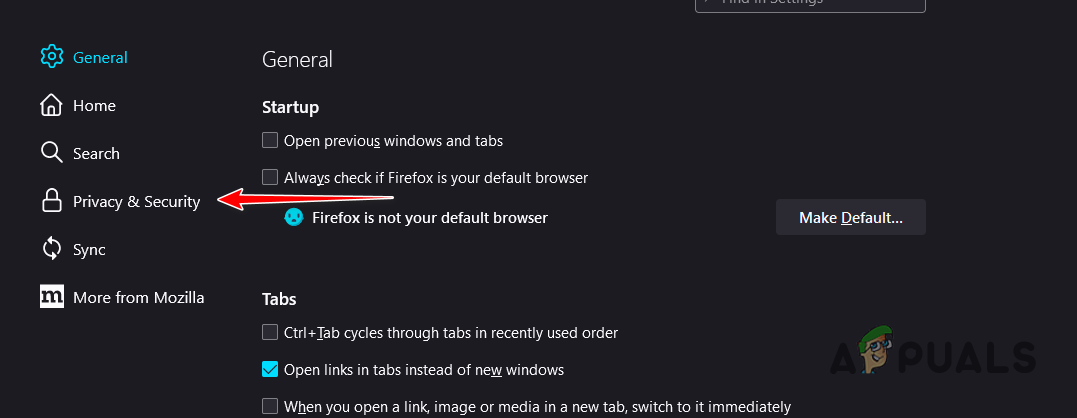 Navigating to Privacy and Security tab