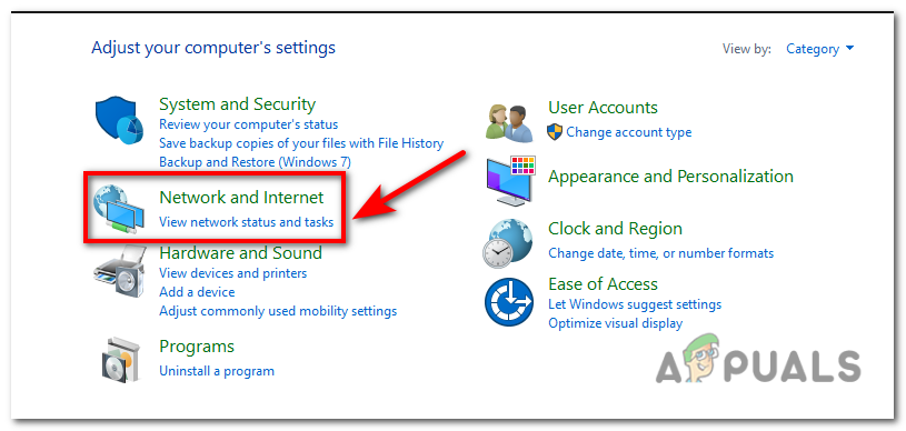 Under the "Network and Internet" category, click on "View network status and tasks".