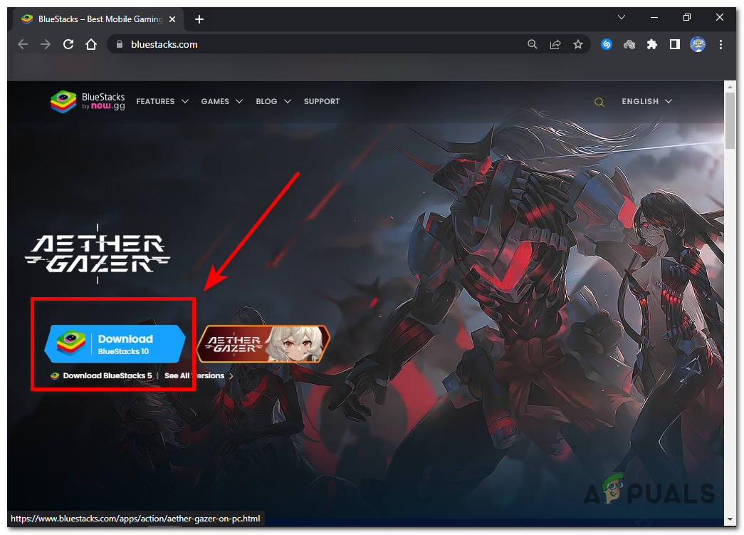 Press the Download BlueStacks 10 button, and the launcher will start downloading.