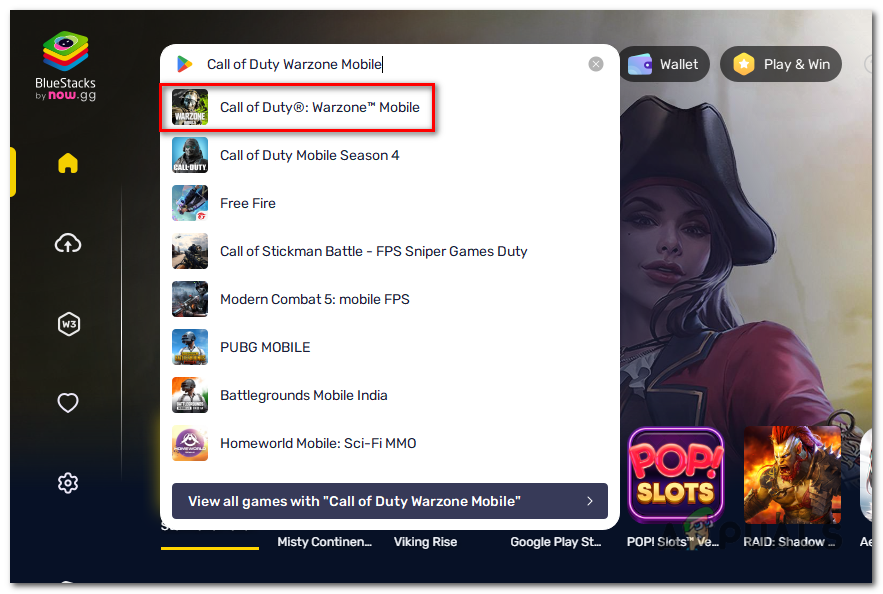 Press the search option, type in "Call of Duty Warzone Mobile" and open the corresponding popup.
