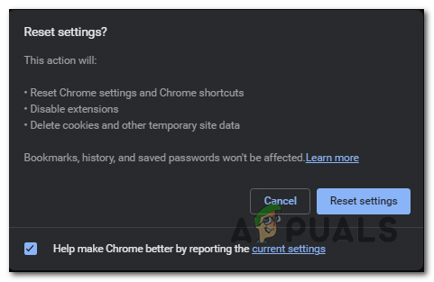 click on the "Reset settings" button.