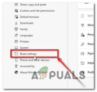 In the Settings page, scroll down and click on the "Reset settings" button.