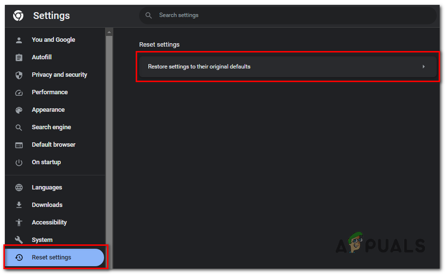 click on "Reset settings to their original defaults".