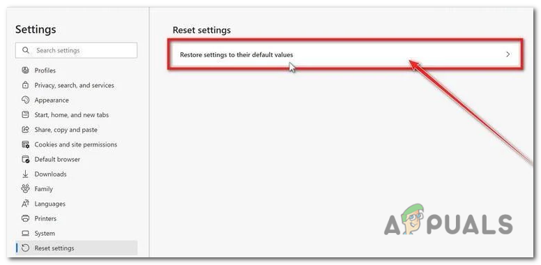 click on "Reset settings to their original defaults".