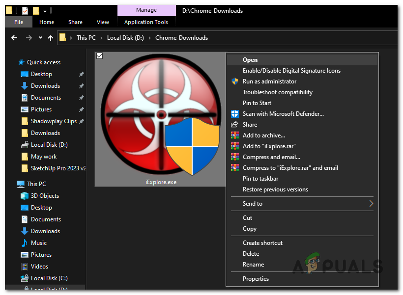 Double-click on the RKill executable file (iExplore.exe) to run it.